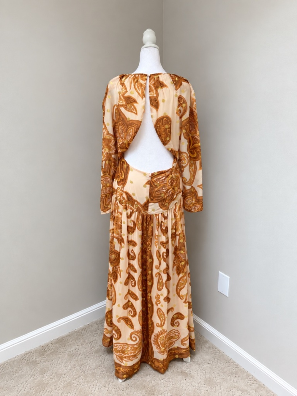 NWT Farm Rio x Anthropologie Jacquard Metallic Gold Maxi Dress M - Picture 10 of 13